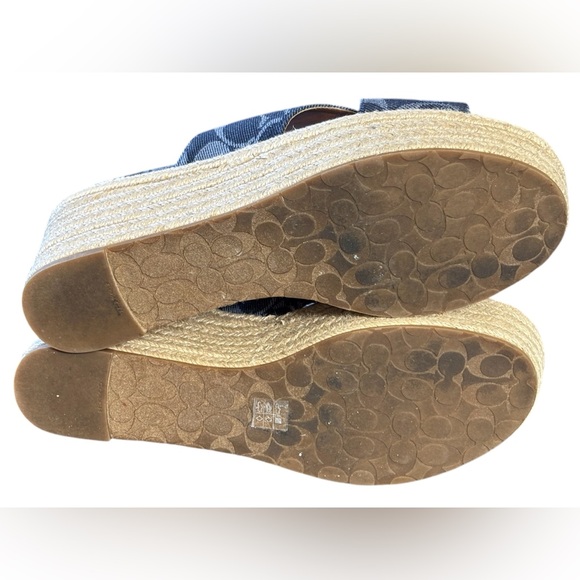 COACH-Denim Monogram Platform WEDGE 8.5/39 Espadrille-Sandal-Blue Style FG 2108 - Picture 10 of 11
